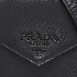 Pre Owned Prada Black Saffiano Cuir Leather Monochrome Shoulder Bag