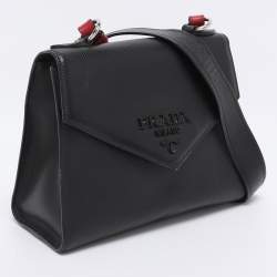 Pre Owned Prada Black Saffiano Cuir Leather Monochrome Shoulder Bag