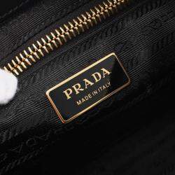 Pre Owned Prada Tessuto Vitello Black Nylon Leather Shoulder Bag