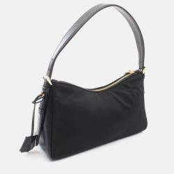 Pre Owned Prada Tessuto Vitello Black Nylon Leather Shoulder Bag