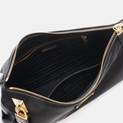 Pre Owned Prada Tessuto Vitello Black Nylon Leather Shoulder Bag