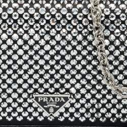 Pre Owned Prada Black Satin Crystal Embellished Wallet on Chain