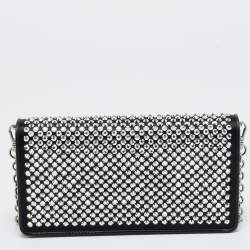 Pre Owned Prada Black Satin Crystal Embellished Wallet on Chain