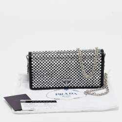 Pre Owned Prada Black Satin Crystal Embellished Wallet on Chain