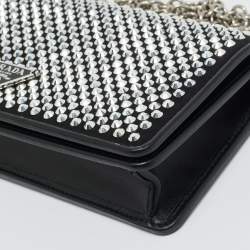 Pre Owned Prada Black Satin Crystal Embellished Wallet on Chain