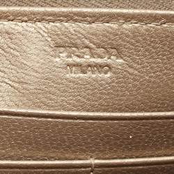 Pre Owned Prada Silver/Gold Woven Madras Leather Zip Continental Wallet