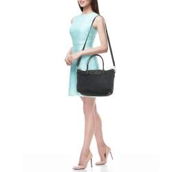 Pre Owned Prada Black Saffiano Leather and Nylon Front Pocket Tote