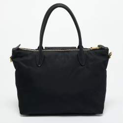 Pre Owned Prada Black Saffiano Leather and Nylon Front Pocket Tote