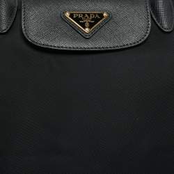 Pre Owned Prada Black Saffiano Leather and Nylon Front Pocket Tote
