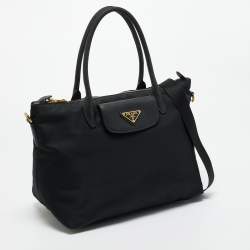Pre Owned Prada Black Saffiano Leather and Nylon Front Pocket Tote