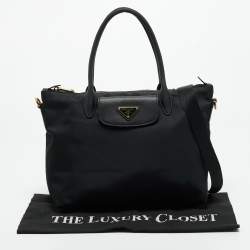 Pre Owned Prada Black Saffiano Leather and Nylon Front Pocket Tote
