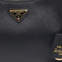 Pre Owned Prada Black Saffiano Leather Re-Edition 2005 Shoulder Bag