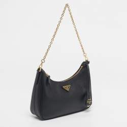 Pre Owned Prada Black Saffiano Leather Re-Edition 2005 Shoulder Bag
