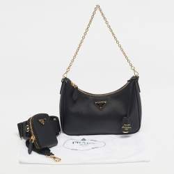 Pre Owned Prada Black Saffiano Leather Re-Edition 2005 Shoulder Bag