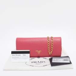 Pre Owned Prada Pink Vitello Move Leather Logo Flap Wallet On Chain