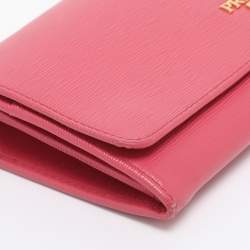 Pre Owned Prada Pink Vitello Move Leather Logo Flap Wallet On Chain