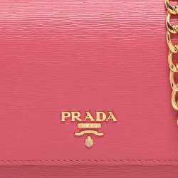 Pre Owned Prada Pink Vitello Move Leather Logo Flap Wallet On Chain