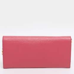 Pre Owned Prada Pink Vitello Move Leather Logo Flap Wallet On Chain
