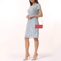 Pre Owned Prada Pink Vitello Move Leather Logo Flap Wallet On Chain