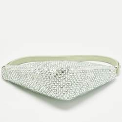 Pre Owned Prada Mint Green Satin Crystal Studded Triangle Shoulder Bag