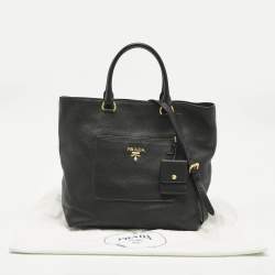 Pre Owned Prada Black Vitello Danio Leather Shopper Tote