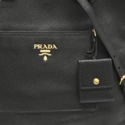 Pre Owned Prada Black Vitello Danio Leather Shopper Tote
