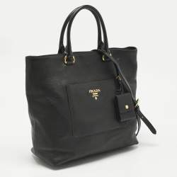 Pre Owned Prada Black Vitello Danio Leather Shopper Tote