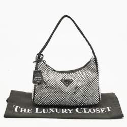 Pre Owned Prada Black Satin Crystals Re-Edition 2000 Shoulder Bag