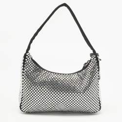 Pre Owned Prada Black Satin Crystals Re-Edition 2000 Shoulder Bag