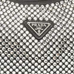 Pre Owned Prada Black Satin Crystals Re-Edition 2000 Shoulder Bag