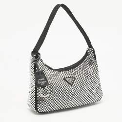 Pre Owned Prada Black Satin Crystals Re-Edition 2000 Shoulder Bag