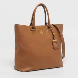 Pre Owned Prada Brown Vitello Phoenix Leather Shopper Tote