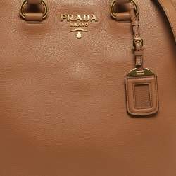 Pre Owned Prada Brown Vitello Phoenix Leather Shopper Tote