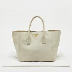 Pre Owned Prada Off White Vitello Daino Leather Tote