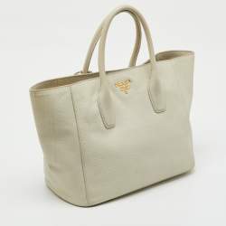 Pre Owned Prada Off White Vitello Daino Leather Tote