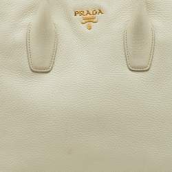 Pre Owned Prada Off White Vitello Daino Leather Tote