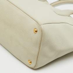 Pre Owned Prada Off White Vitello Daino Leather Tote