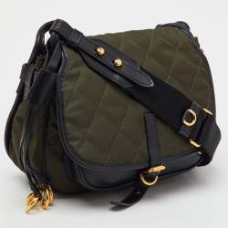Pre Owned Prada Black/Green Leather and Nylon Corsaire Crossbody Bag