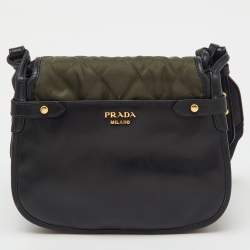 Pre Owned Prada Black/Green Leather and Nylon Corsaire Crossbody Bag