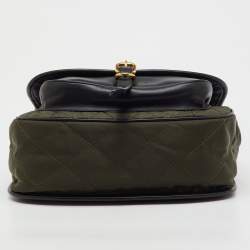 Pre Owned Prada Black/Green Leather and Nylon Corsaire Crossbody Bag