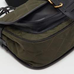 Pre Owned Prada Black/Green Leather and Nylon Corsaire Crossbody Bag