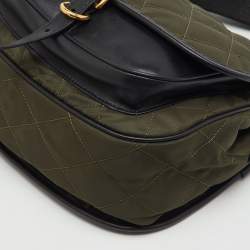 Pre Owned Prada Black/Green Leather and Nylon Corsaire Crossbody Bag