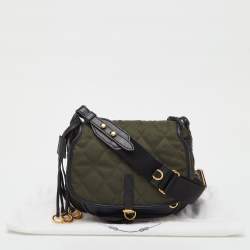 Pre Owned Prada Black/Green Leather and Nylon Corsaire Crossbody Bag