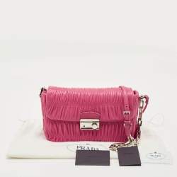 Pre Owned Prada Fuchsia Nappa Gaufre Leather Flap Shoulder Bag