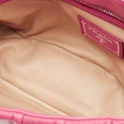 Pre Owned Prada Fuchsia Nappa Gaufre Leather Flap Shoulder Bag