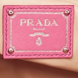 Pre Owned Prada Fuchsia Nappa Gaufre Leather Flap Shoulder Bag