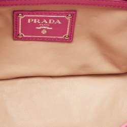 Pre Owned Prada Fuchsia Nappa Gaufre Leather Flap Shoulder Bag