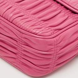 Pre Owned Prada Fuchsia Nappa Gaufre Leather Flap Shoulder Bag