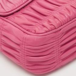Pre Owned Prada Fuchsia Nappa Gaufre Leather Flap Shoulder Bag