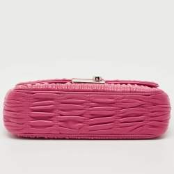 Pre Owned Prada Fuchsia Nappa Gaufre Leather Flap Shoulder Bag